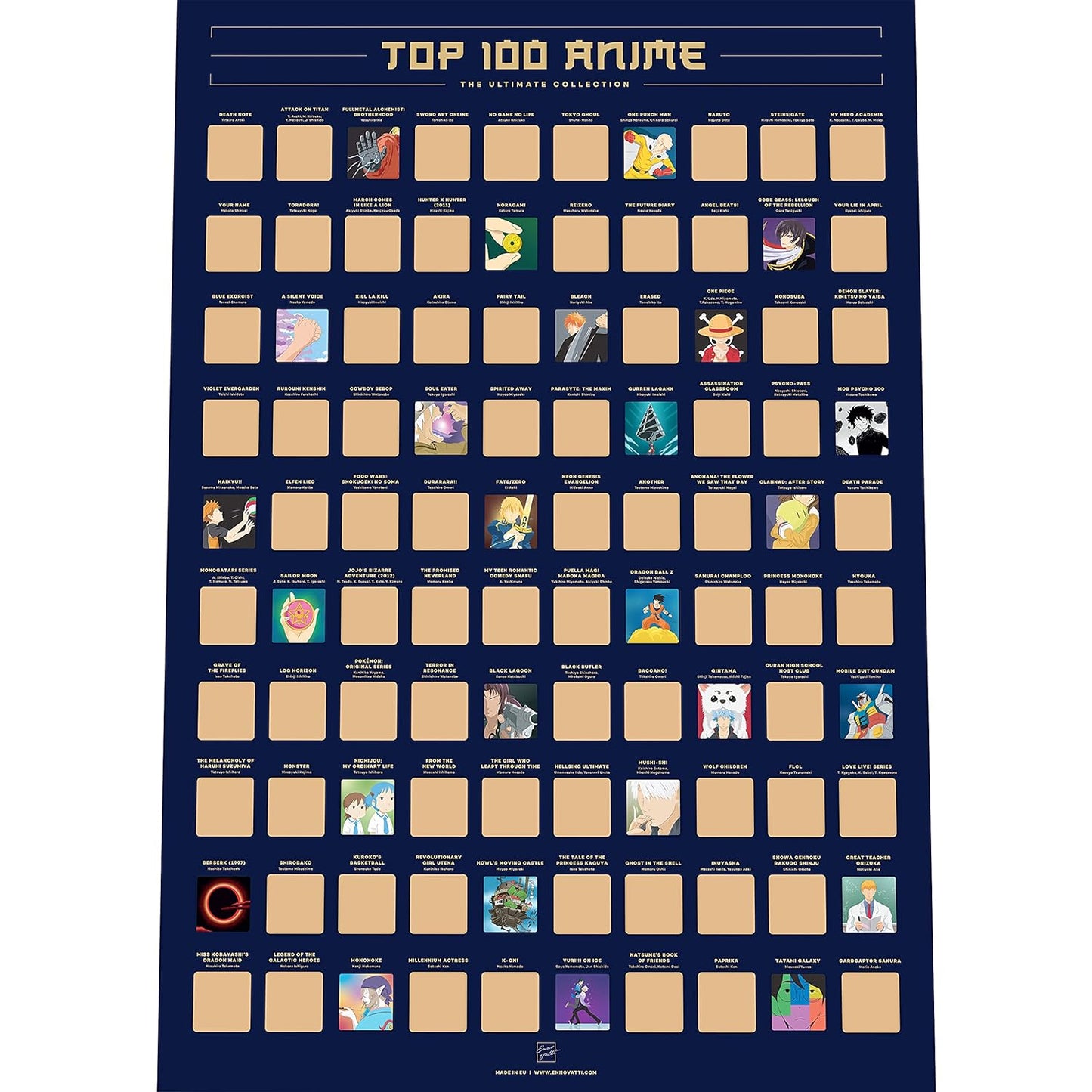 100 Anime Scratch Off Poster