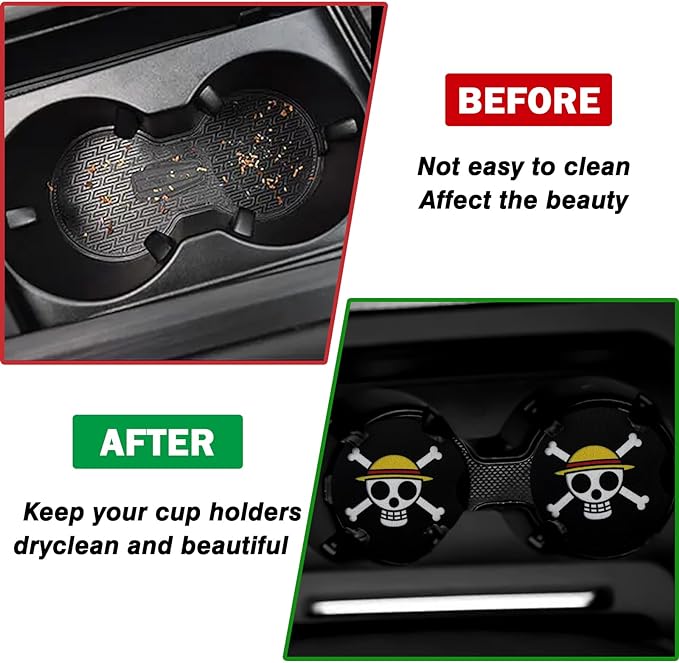 One Piece - Jolly Roger - Car Cup Holder Coaster (Pair)